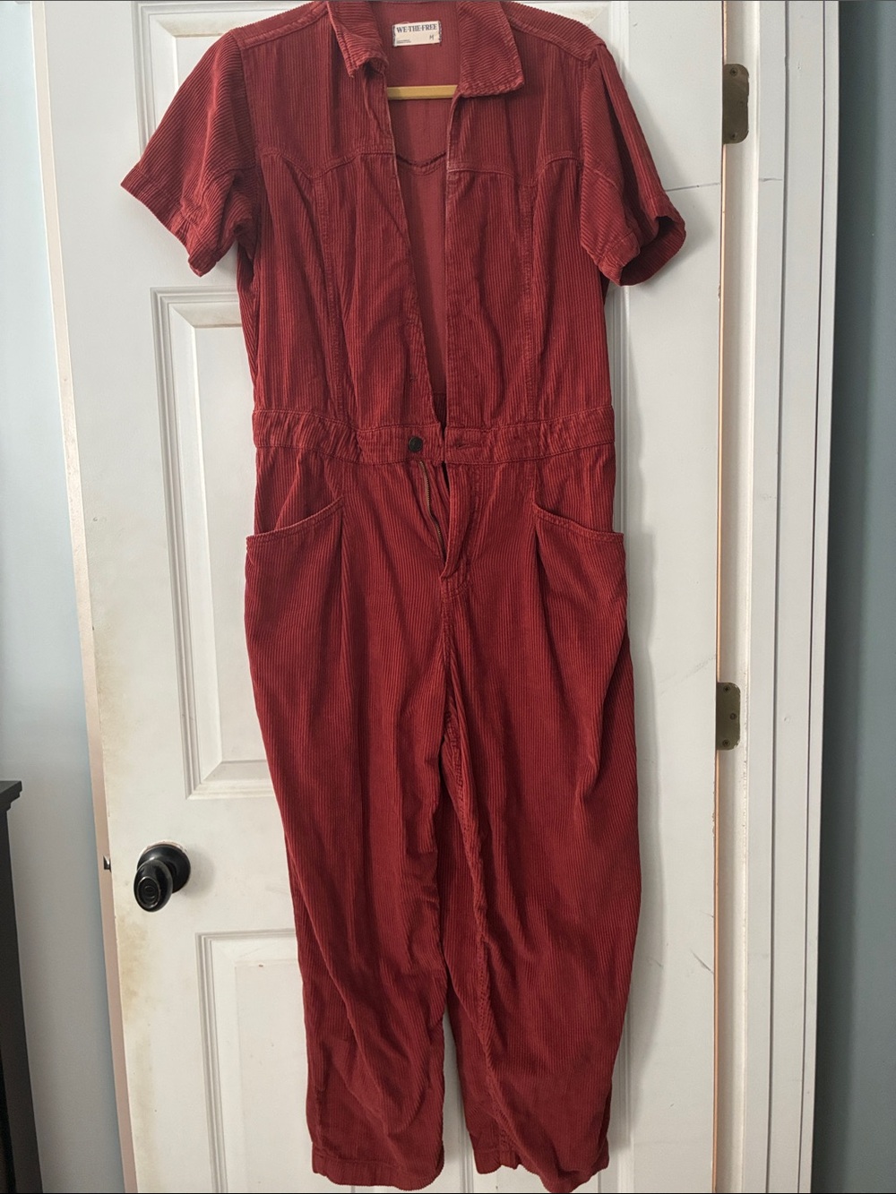 Free People Rust Red Corduroy Short-Sleeve Jumpsuit